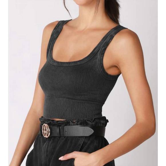 NEW NIKIBIKI wash ribbed cropped top in vintage black - Picture 2 of 3